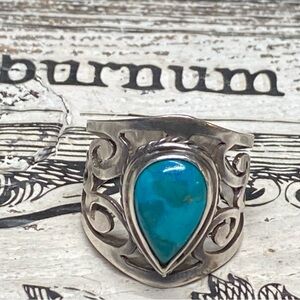 Turquoise Teardrop Silver 925 Ring Jewelry Gift Size 8.5